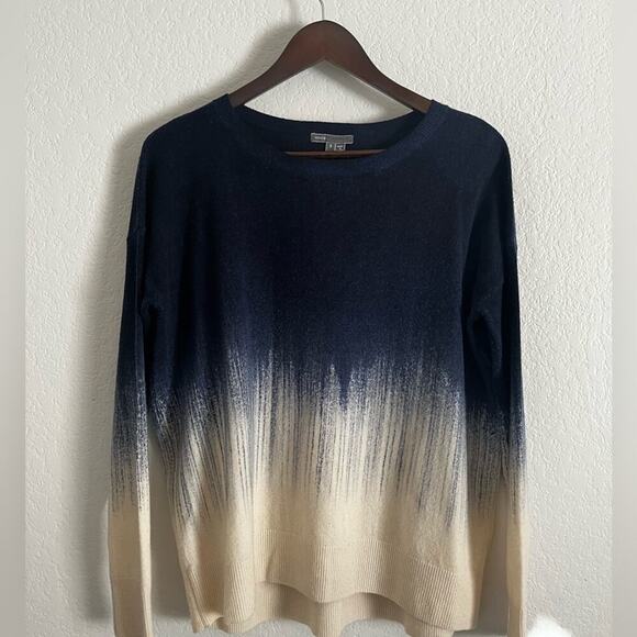 Vince Wool Cashmere Long Sleeve Pullover Ombre Sweater Cream Blue Small - Picture 3 of 10